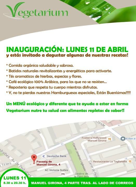  Inauguración de Vegetarium Barcelona este  Lunes 11 de abril: estás invitado 