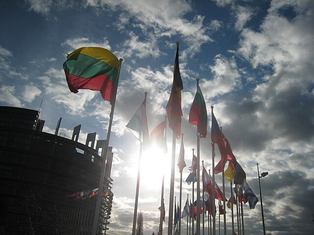 Banderas de paises de la UE frente al parlamento